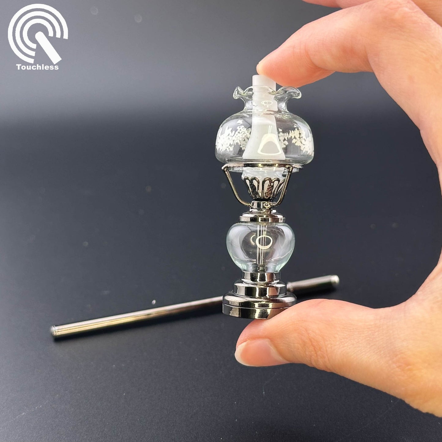 Miniature Touchless operation with Wand 1:12 standing Oil Lamp light Dollhouse No-touch No-Switch Stick Tabletop/Hanging glass lampshade