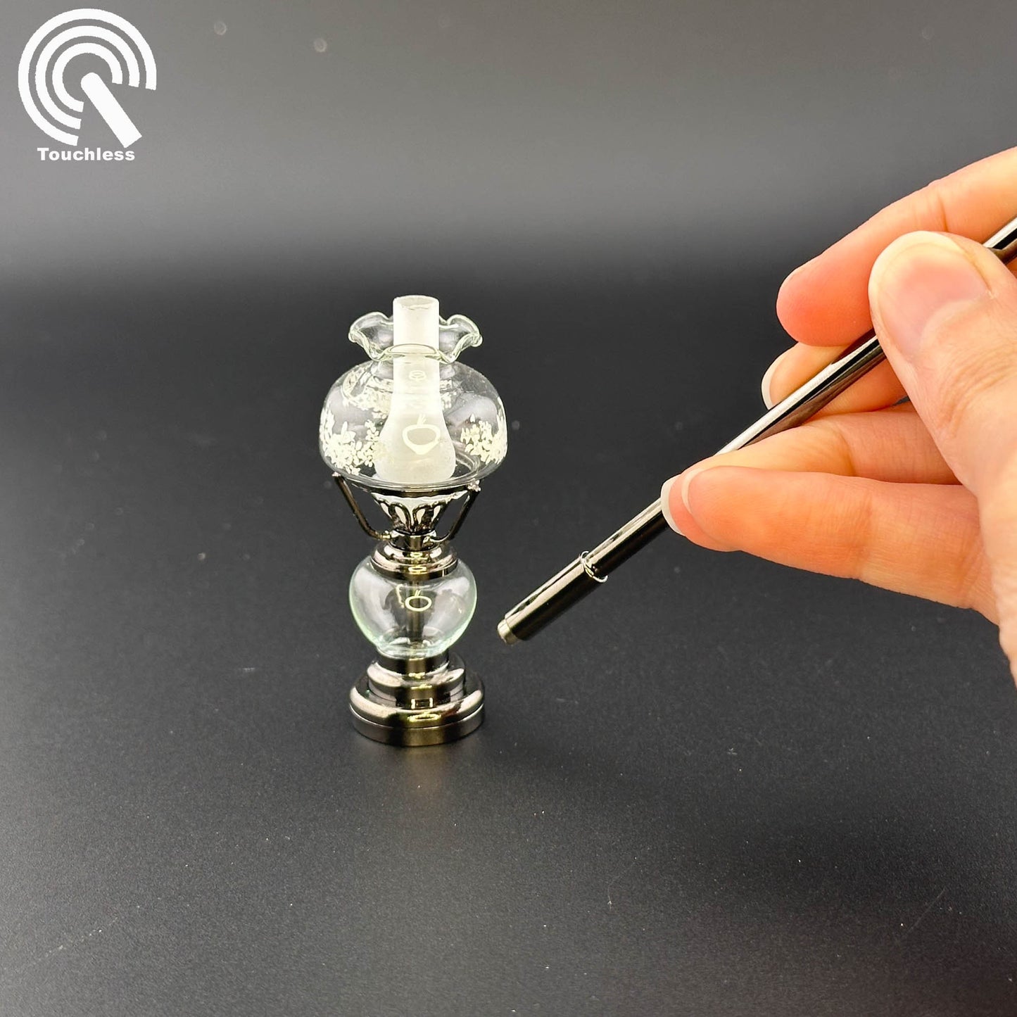Miniature Touchless operation with Wand 1:12 standing Oil Lamp light Dollhouse No-touch No-Switch Stick Tabletop/Hanging glass lampshade