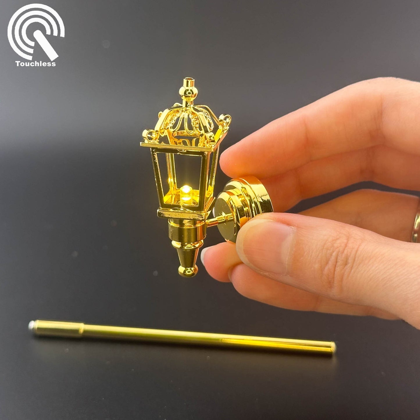 Miniature Touchless operation with Wand 1:12 Victorian Carriage lamp light Sconce outdoor LED Dollhouse No-touch No-Switch Stick Fairy Magic