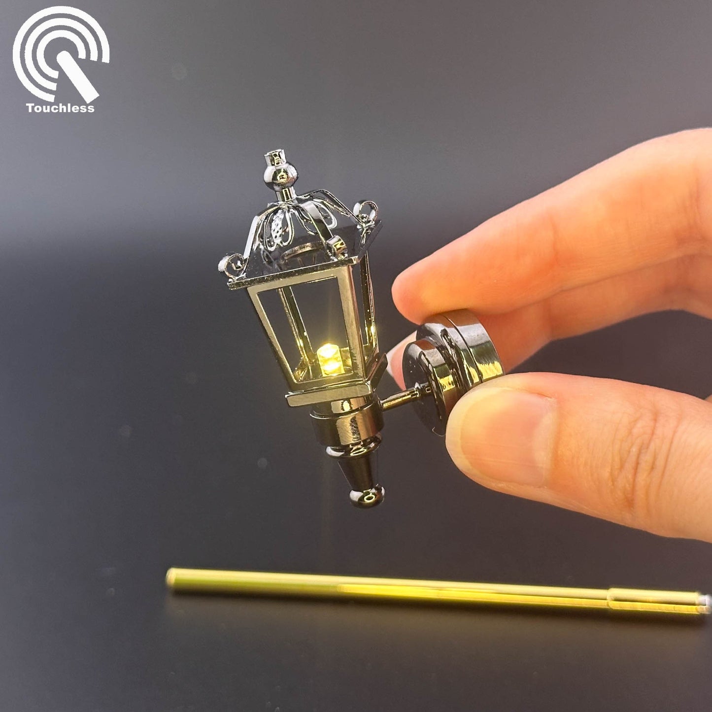 Miniature Touchless operation with Wand 1:12 Victorian Carriage lamp light Sconce outdoor LED Dollhouse No-touch No-Switch Stick Fairy Magic