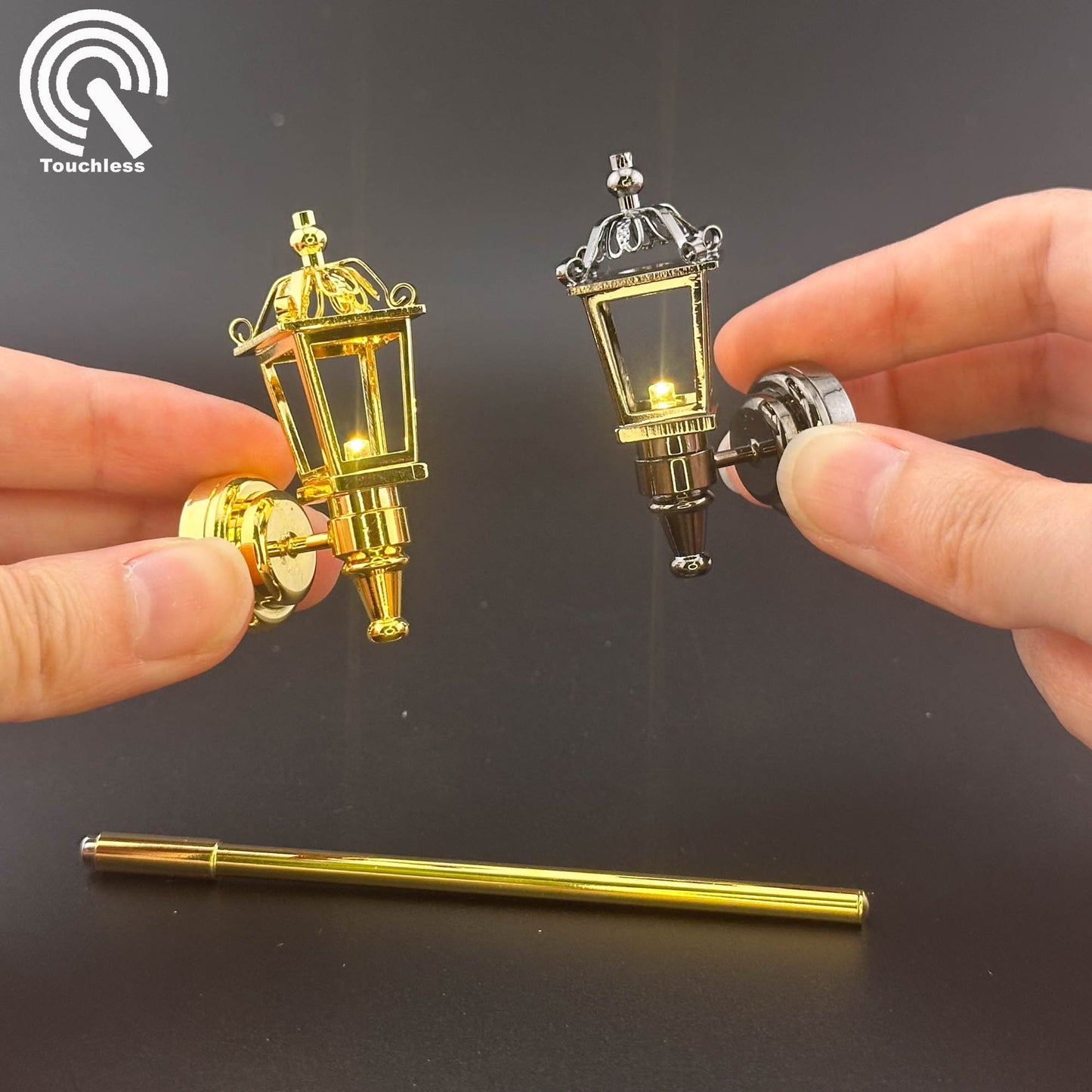 Miniature Touchless operation with Wand 1:12 Victorian Carriage lamp light Sconce outdoor LED Dollhouse No-touch No-Switch Stick Fairy Magic