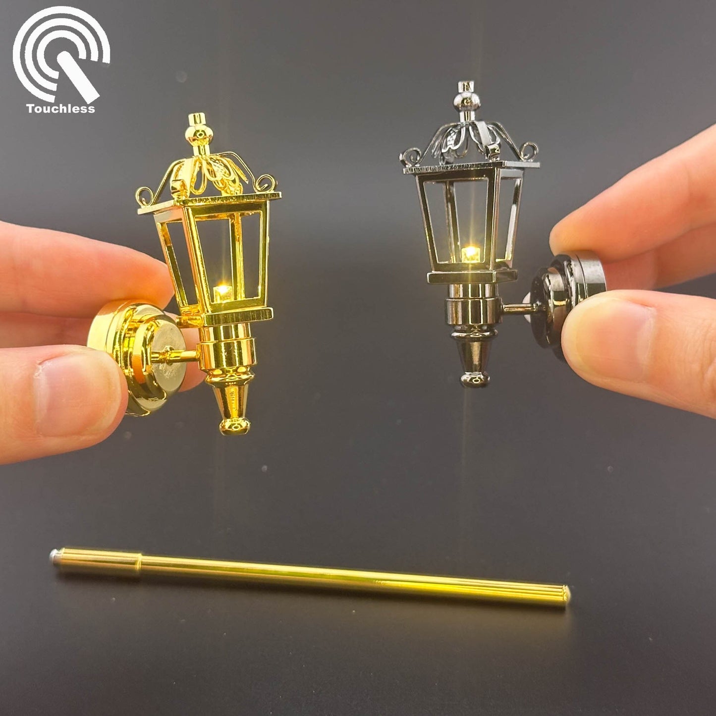 Miniature Touchless operation with Wand 1:12 Victorian Carriage lamp light Sconce outdoor LED Dollhouse No-touch No-Switch Stick Fairy Magic