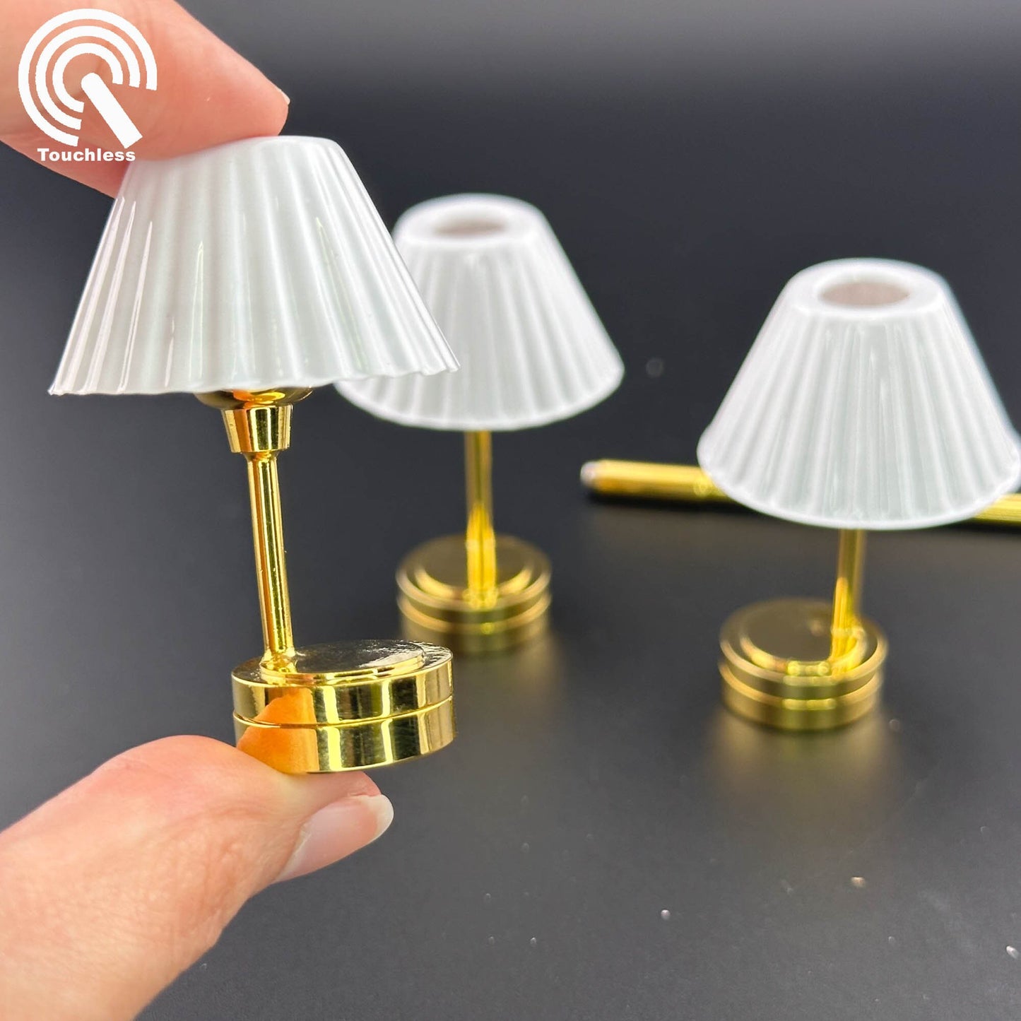 Miniature Touchless operation with Wand 1:12 DIY Do-It-Yourself Brass gold table light Dollhouse No-touch No-Switch Stick Tabletop