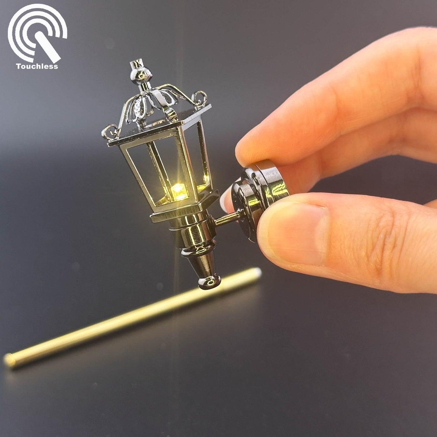 Miniature Touchless operation with Wand 1:12 Victorian Carriage lamp light Sconce outdoor LED Dollhouse No-touch No-Switch Stick Fairy Magic