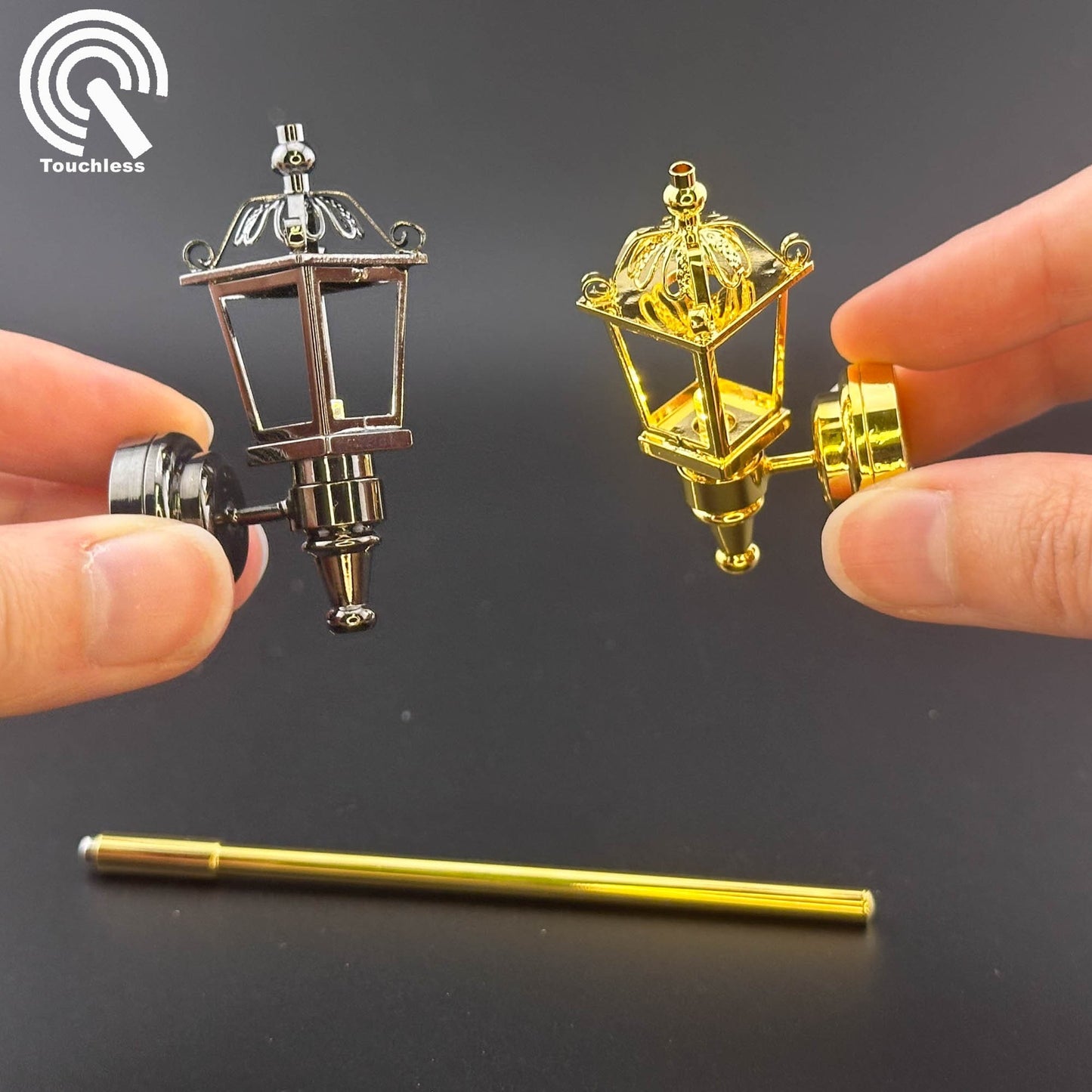 Miniature Touchless operation with Wand 1:12 Victorian Carriage lamp light Sconce outdoor LED Dollhouse No-touch No-Switch Stick Fairy Magic