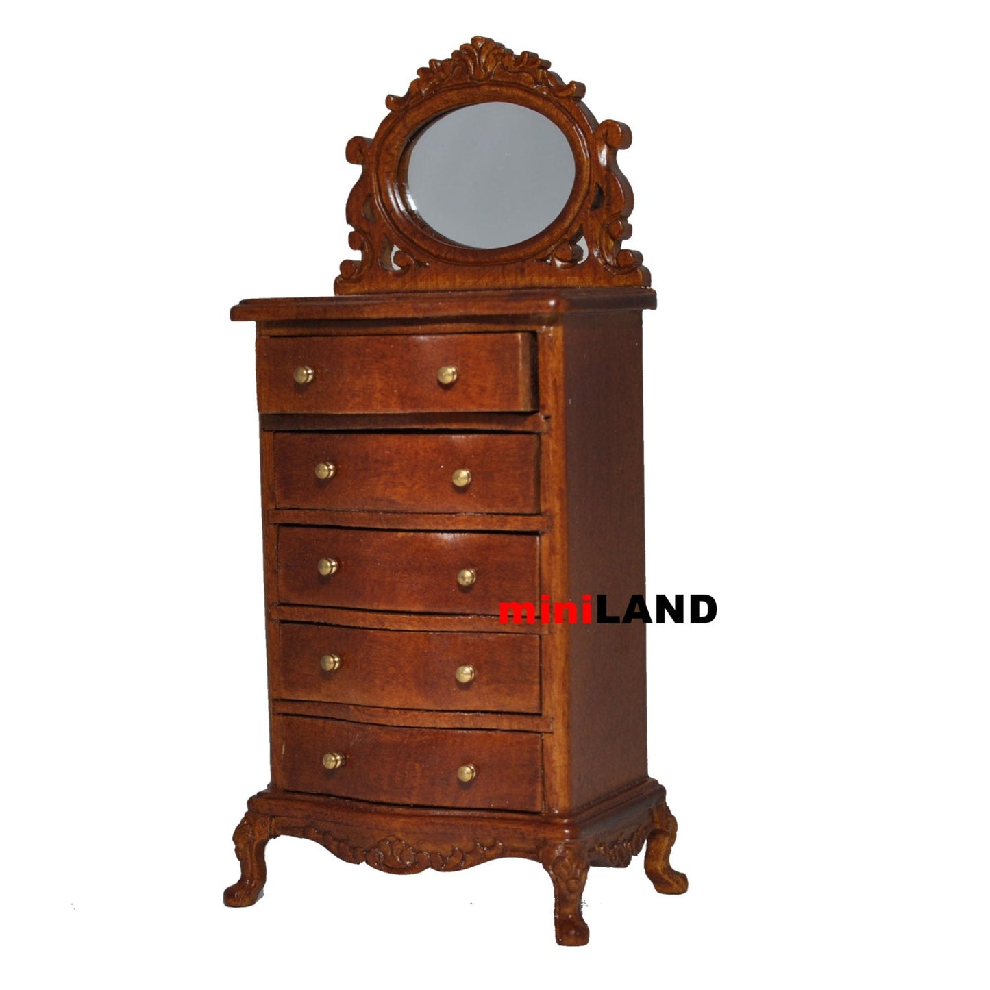 Tall Vanity chest commode Table dresser 1:12 dollhouse miniature drawers mirror wood WN