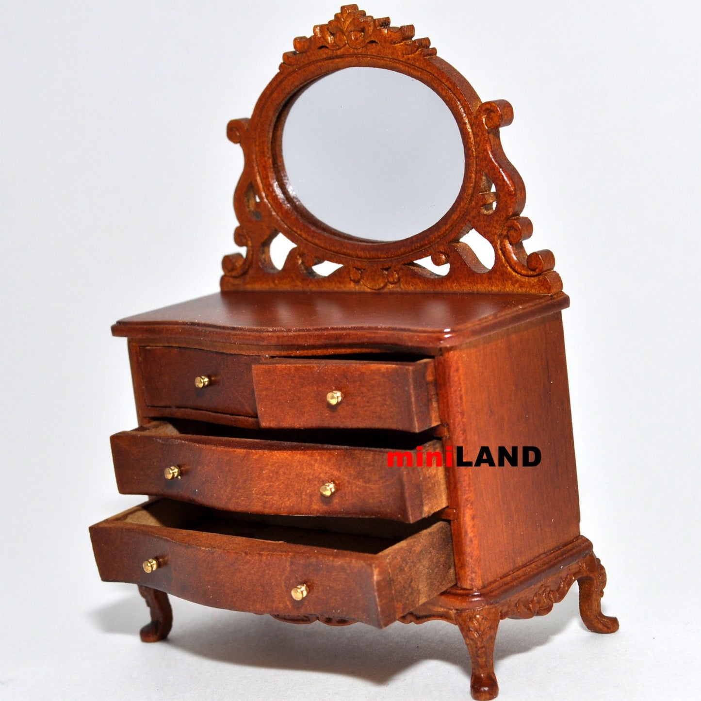 Vanity chest commode Table dresser 1:12 dollhouse miniature drawers mirror wood WN