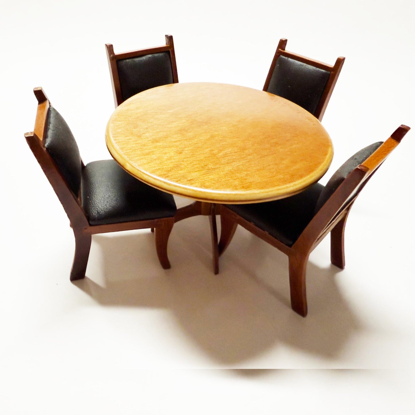 Miniature set - Four upholstered chairs and a round table for a dining room - card game room, designed for dollhouses in 1:12 scale