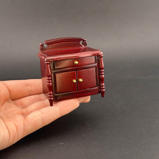Miniature bed stand for 1:12 scale dollhouse wood In mahogany color