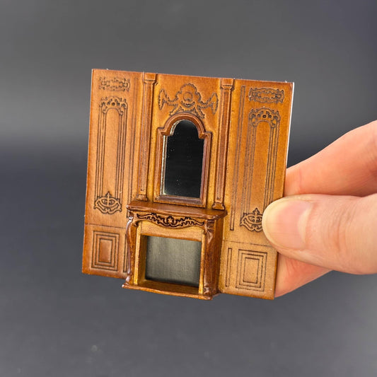Panneau mural de cheminée à l'échelle 1:48 avec miroir en bois fabriqué à la main, échelle 1/48, bois de noyer miniature de maison de poupée de qualité supérieure