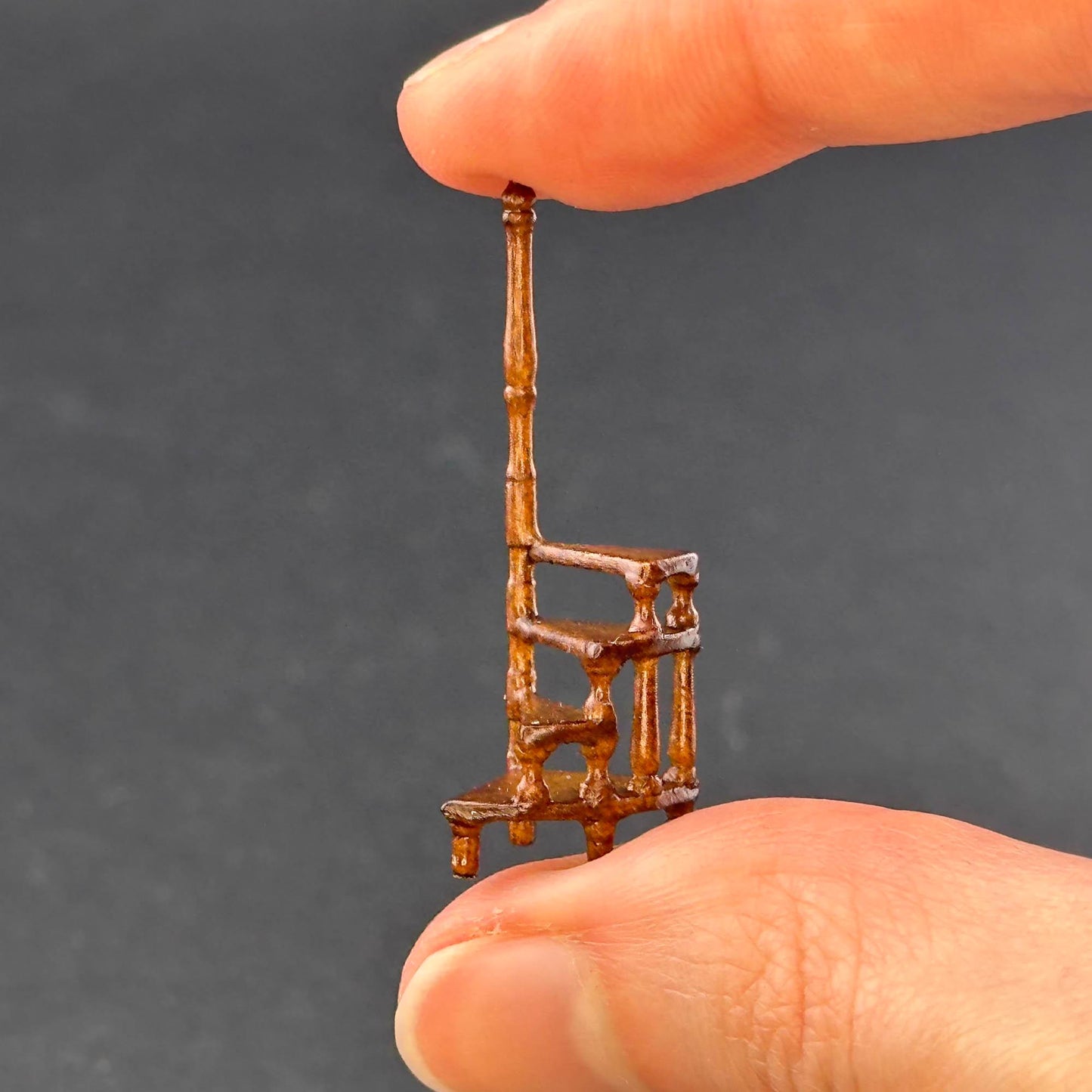 1:48 scale Library office step ladder handcrafted wood quarter scale WALNUT 1/48 Top Quality dollhouse miniature
