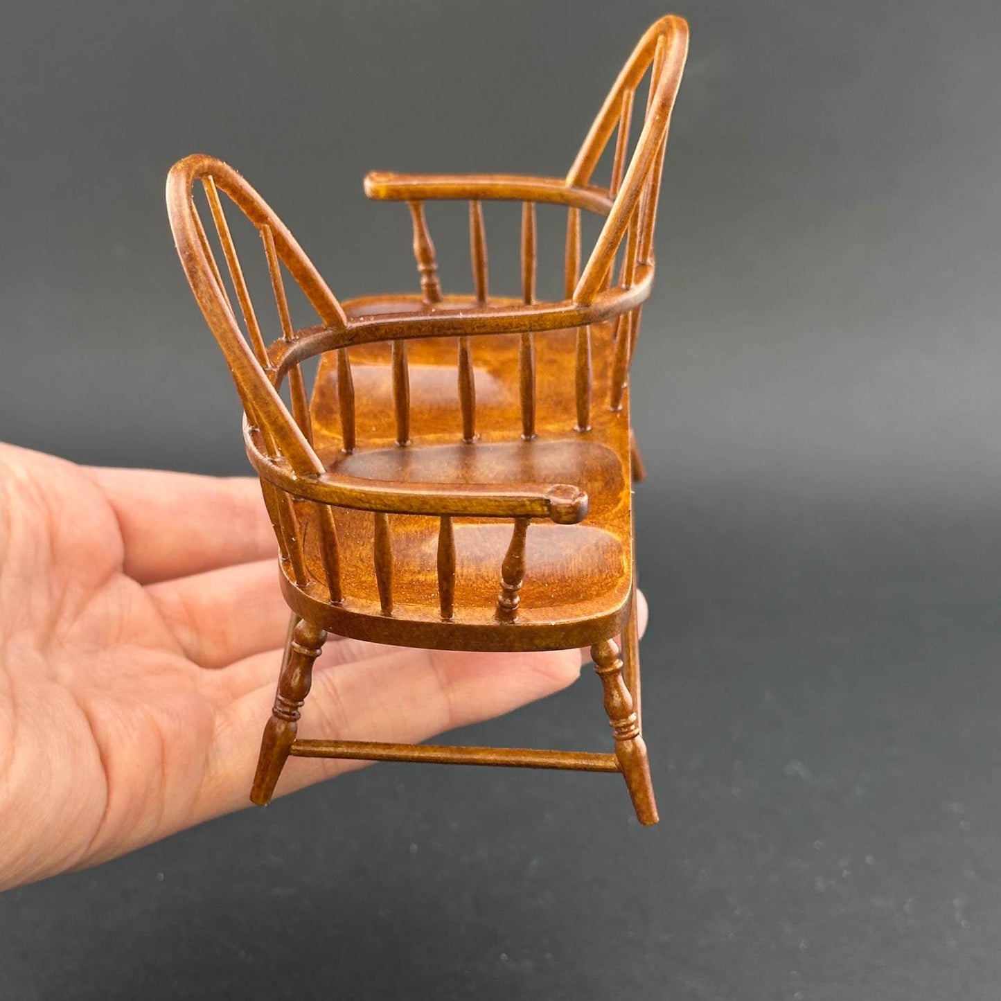 Miniature Love Seat Kissing Bench, Wooden High Back Double Spindle Windsor Style for 1:12 scale dollhouse Handcrafted