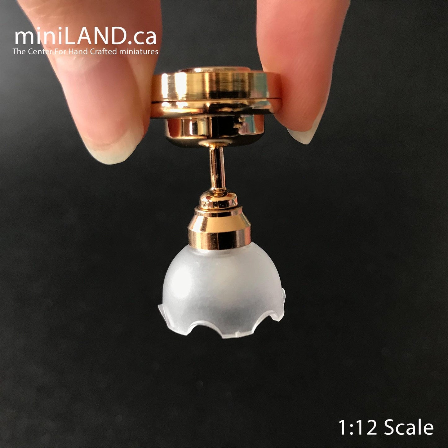 Brass wide Frost Tulip Ceiling Lamp LED Super bright with On/off switch for dollhouse miniature 1:12 scale