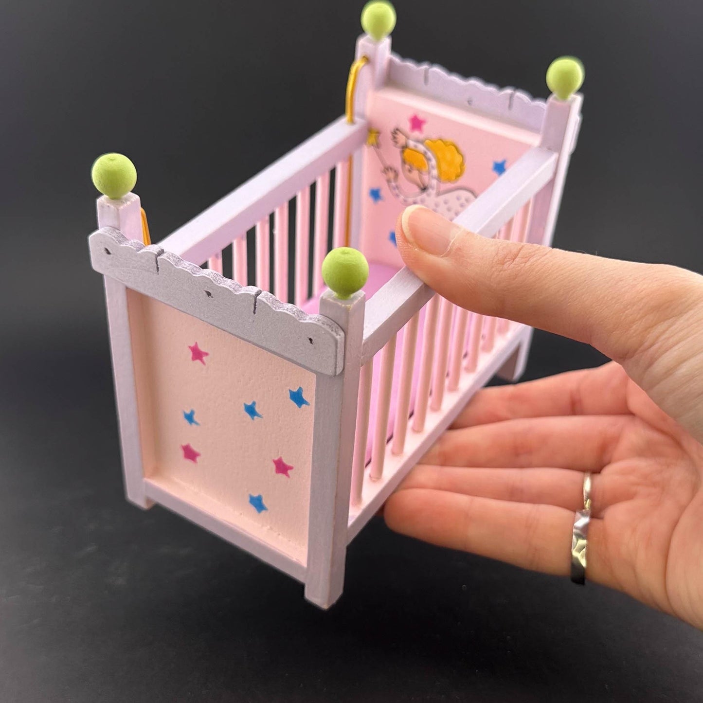 Fairy-themed pink nursery Economic 4pcs Set. miniature for 1:12 scale dollhouse dresser, crib, high chair, and toy chest Baby room.