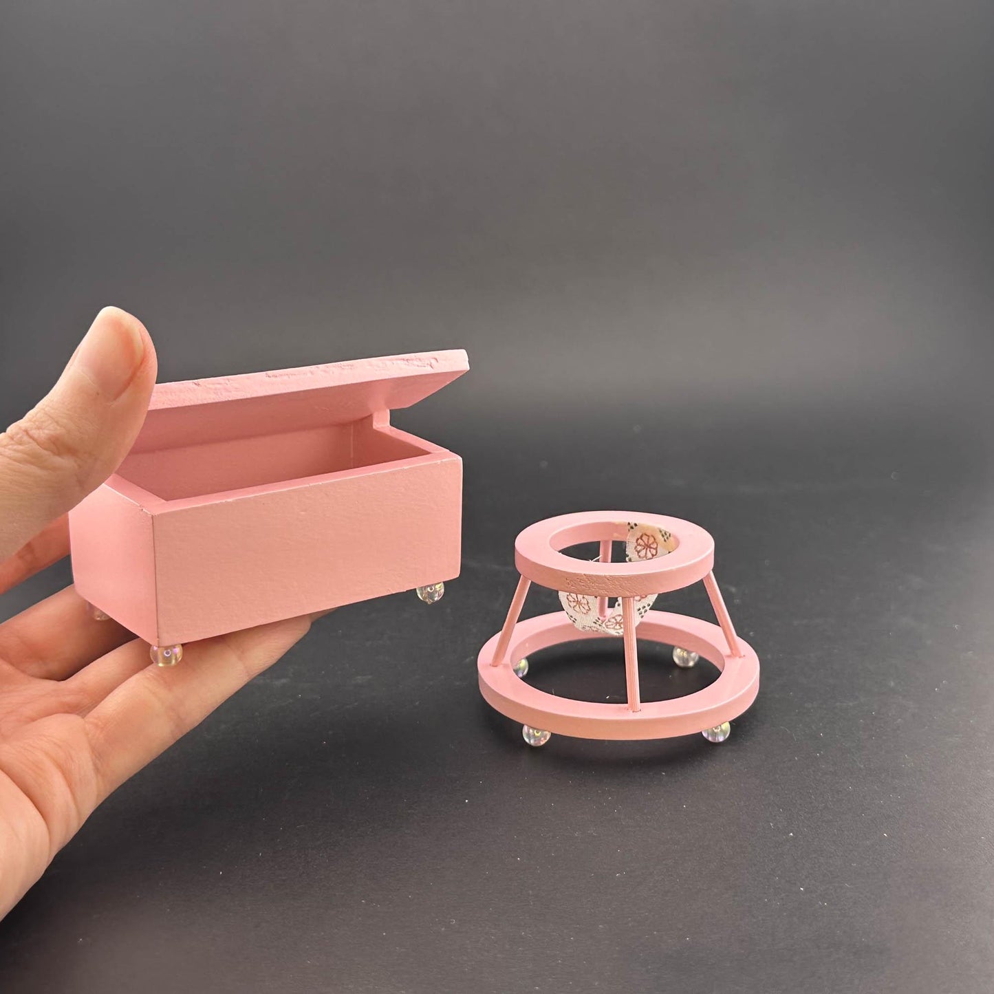 Miniature pink Toddler girl Room set 6pcs bed dresser rocking horse high chair for 1:12 scale dollhouse economic