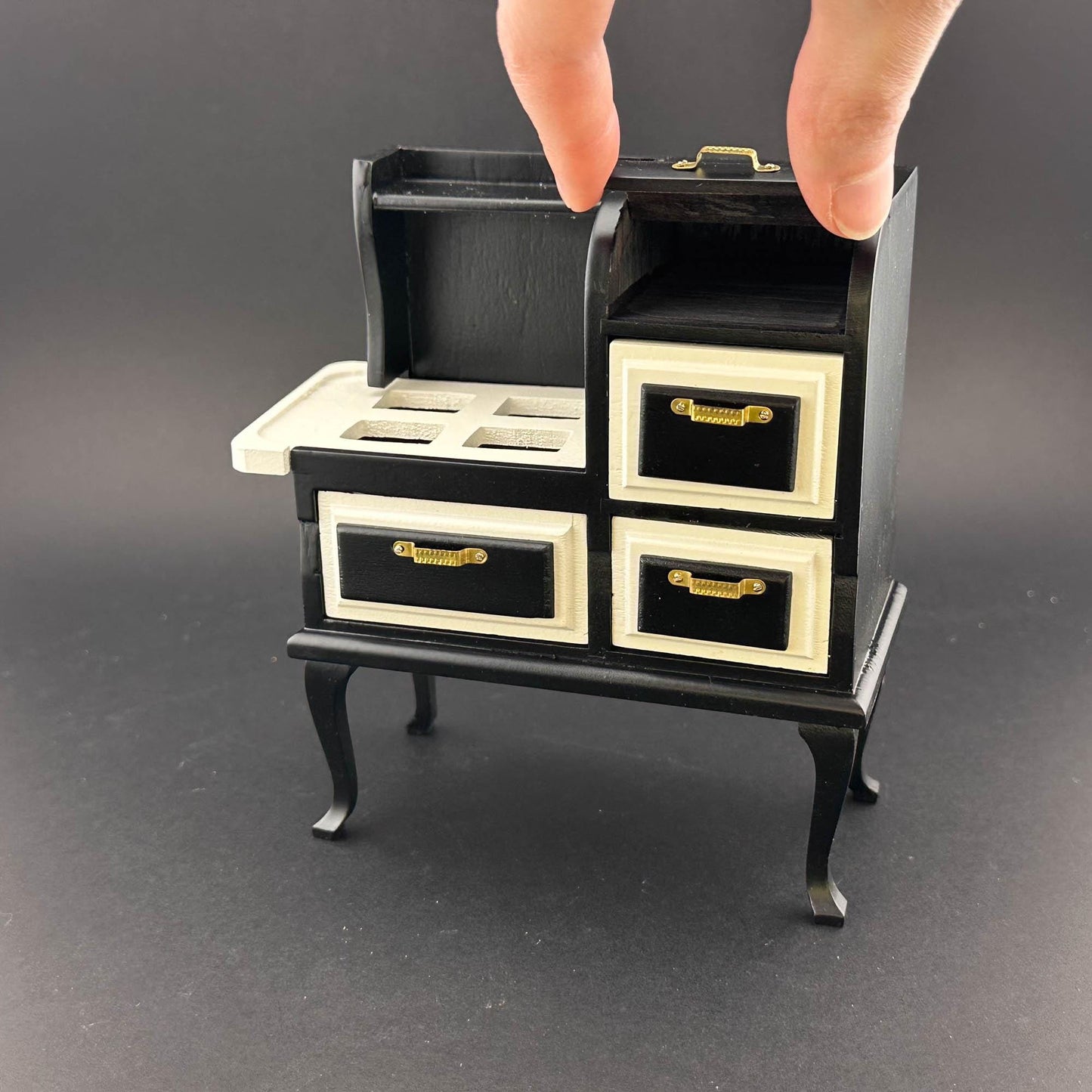 Cuisinière à gaz vintage en bois avec fours miniatures pour maison de poupée à l'échelle 1:12