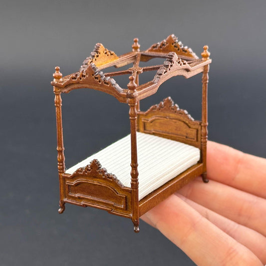 1:48 scale canopy bed handcrafted wood  quarter scale  WALNUT 1/48 Top Quality dollhouse miniature