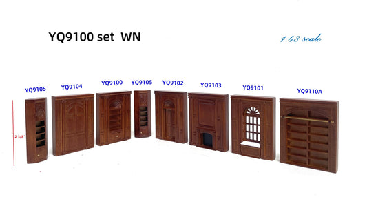 Panneaux muraux en bois fabriqués à la main à l'échelle 1:48, quart de l'échelle, NOYER 1/48, étagères miniatures de maison de poupée de qualité supérieure, cheminée, porte, fenêtre