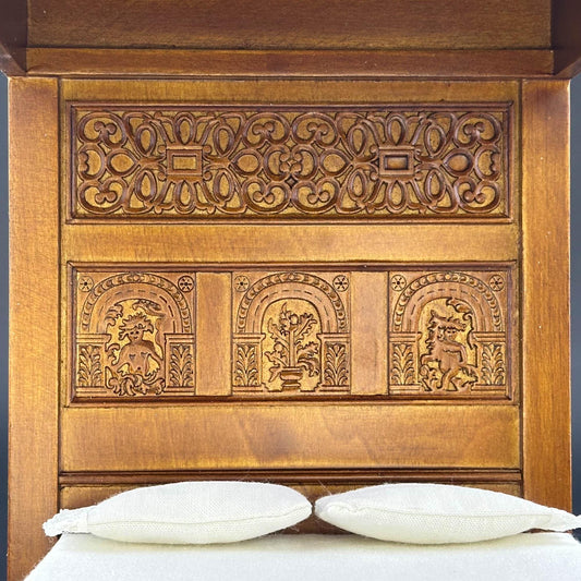 Canopy wooden late 16th century England walnut Four Poster Bed 1:12 scale dollhouse miniature handcrafted replica of the Great Bed of Ware