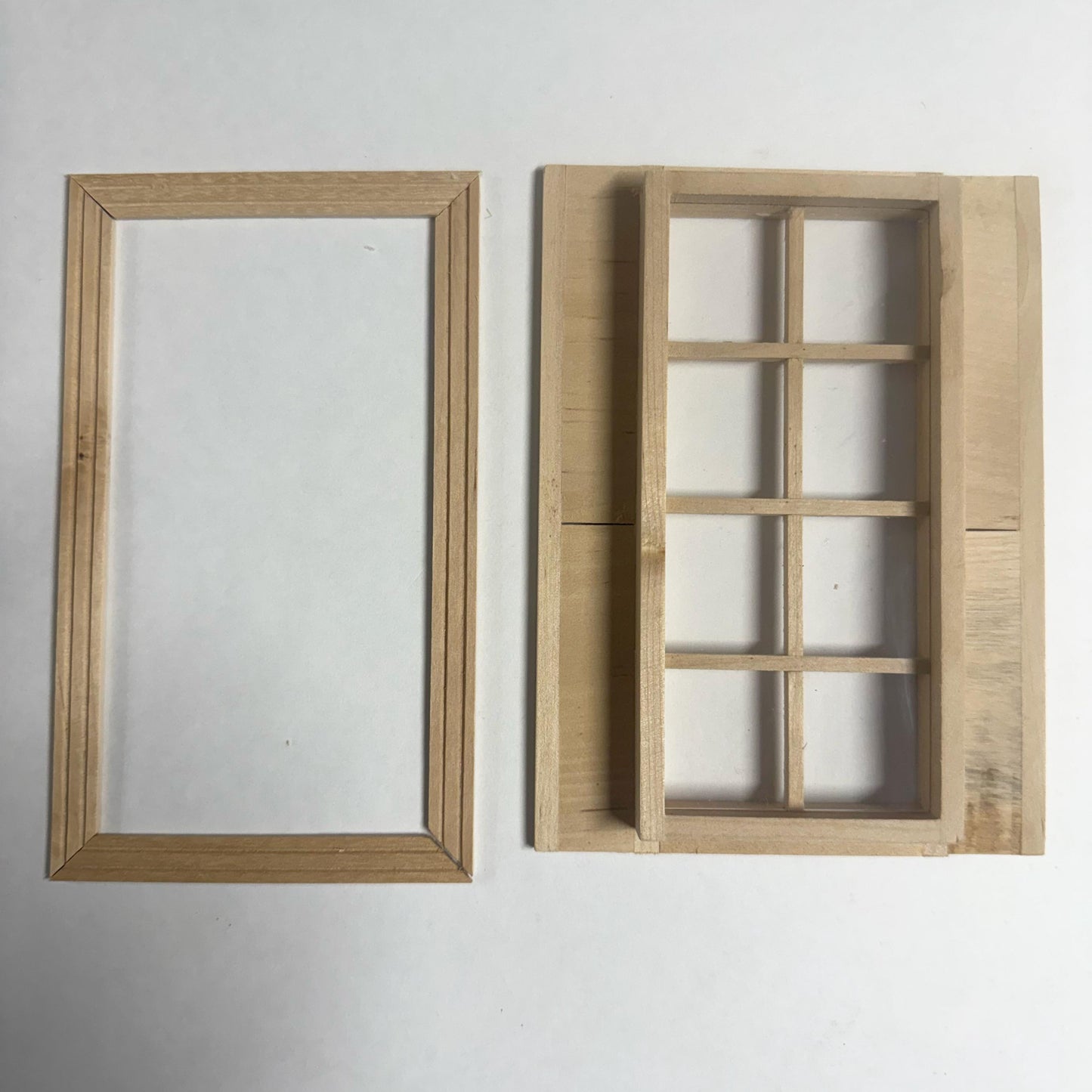 Unfinished Wooden Miniature Window with Side Shutters and Inner Trim Frame for 1:12 Scale Dollhouses