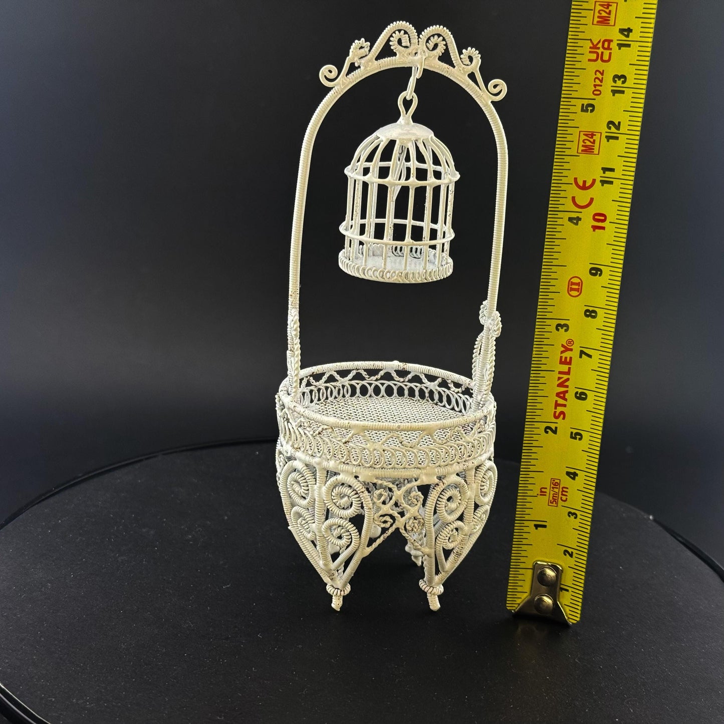 White Metal wire Garden Birdcage – 1:12 Scale, dollhouse miniature