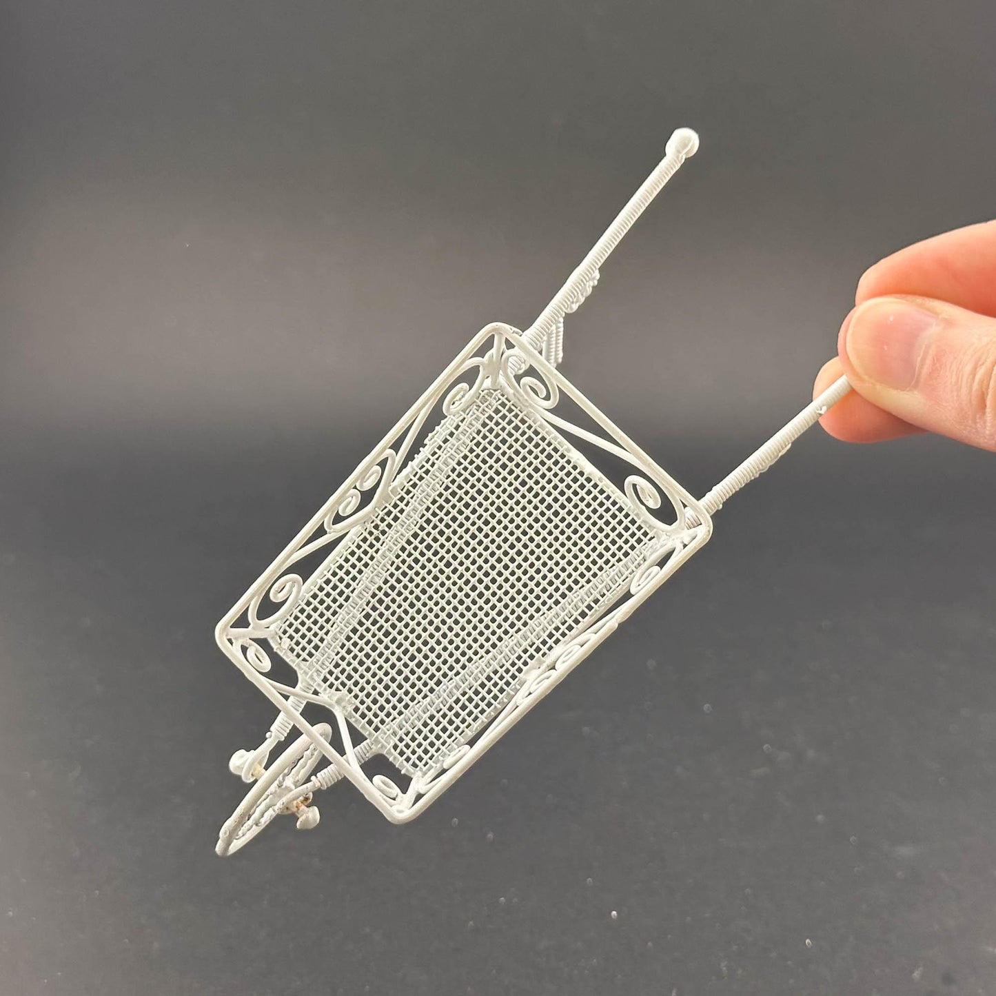 Elegant Miniature Victorian Wheelbarrow – 1:12 Scale White Wire for Dollhouse Gardens