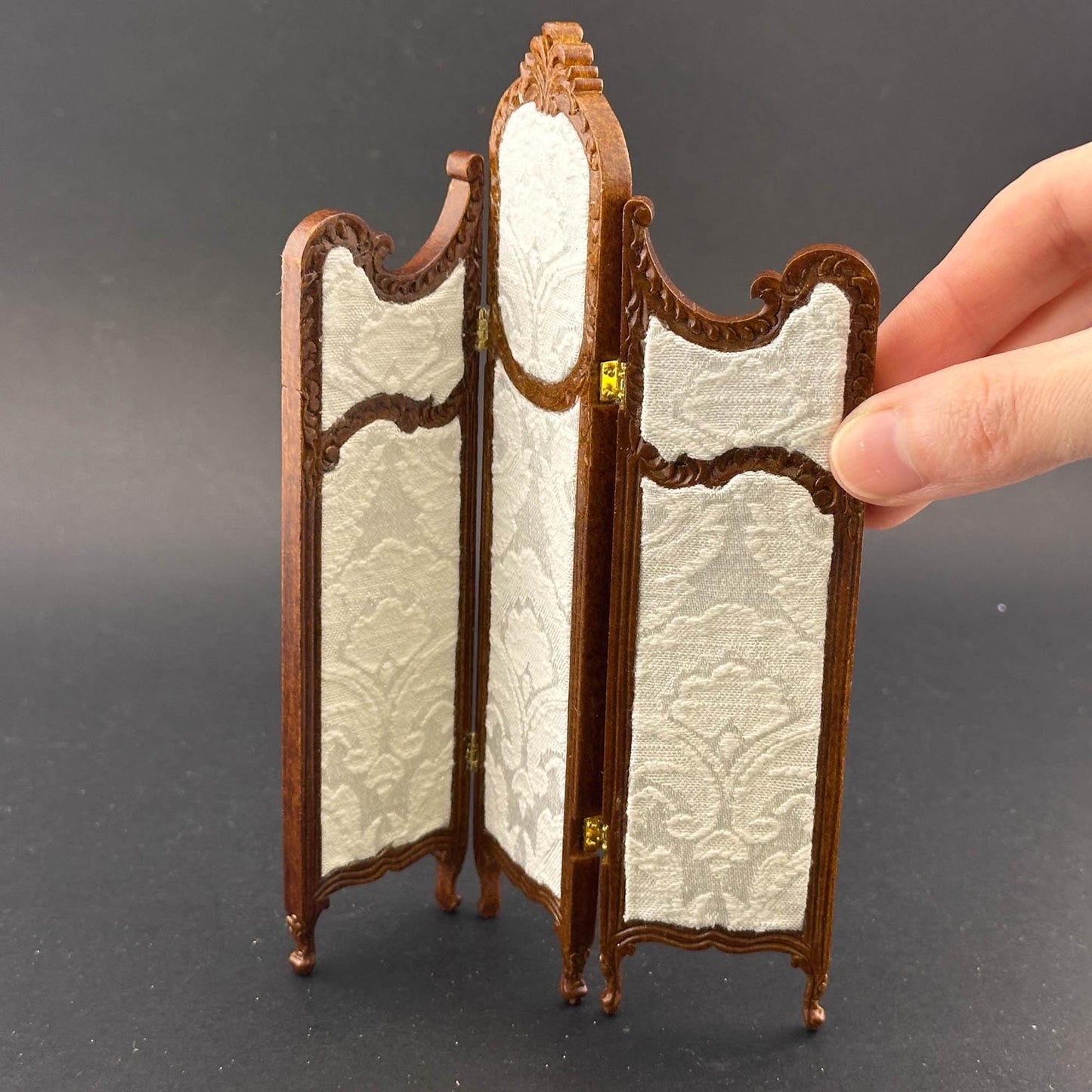 Adjustable Panelled Screen divider partition wall elegant for 1:12 bedroom dollhouse miniature wood WN with white fabric
