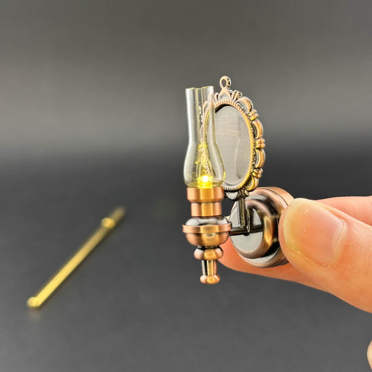 Miniature Touchless operation with Wand 1:12 Fancy Victorian wall sconce oil lamp LED Dollhouse No-touch No-Switch Copper