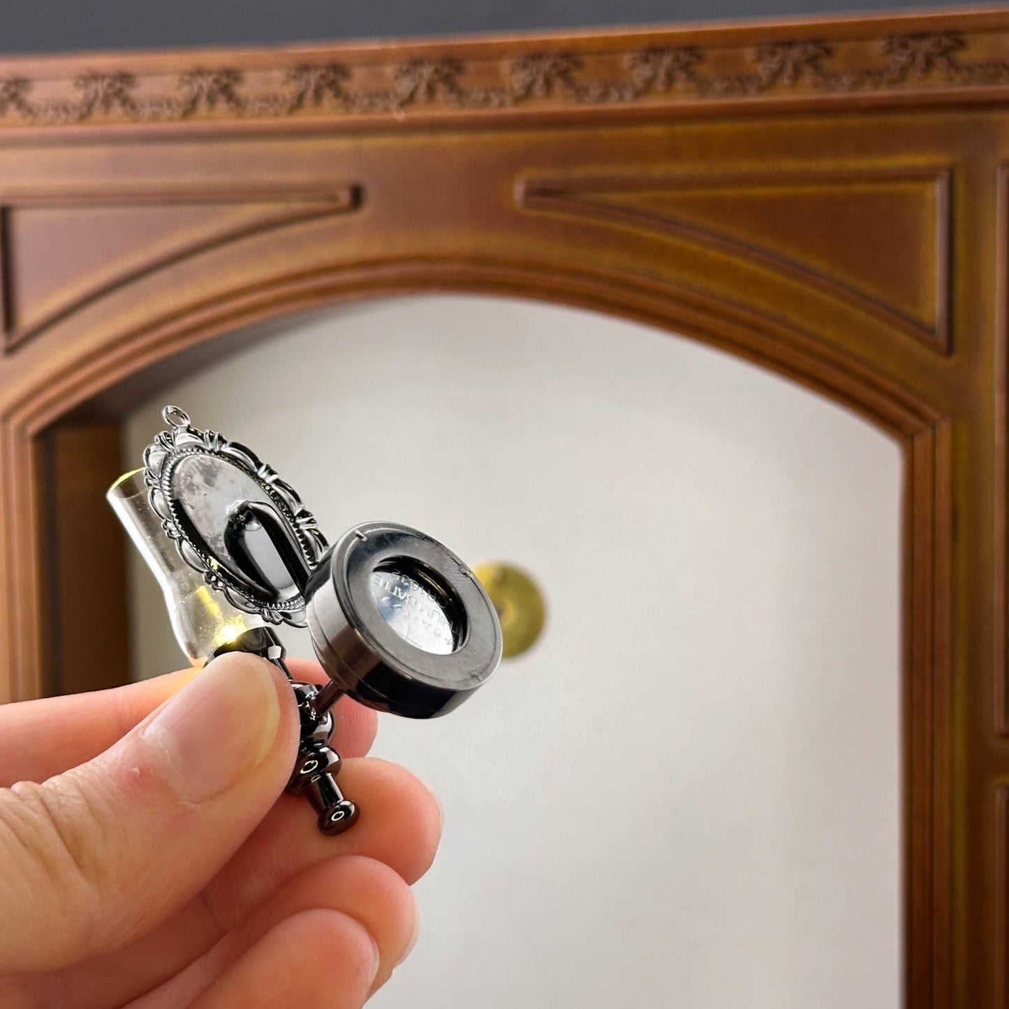 Miniature Touchless operation with Wand 1:12 Fancy Victorian wall sconce oil lamp LED light Dollhouse No-touch No-Switch Gunmetal Black