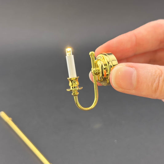 Miniature Touchless operation with Wand 1:12 brass Wall sconce candle lamp LED light Dollhouse No-touch No-Switch Stick Fairy Magic