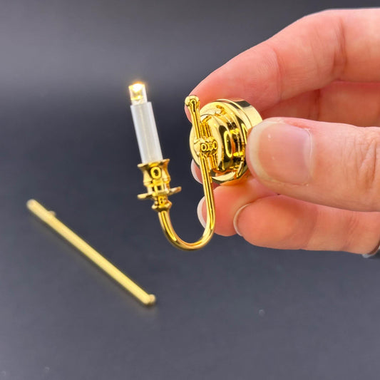 Miniature Touchless operation with Wand 1:12 brass Wall sconce candle lamp LED light Dollhouse No-touch No-Switch Stick Fairy Magic