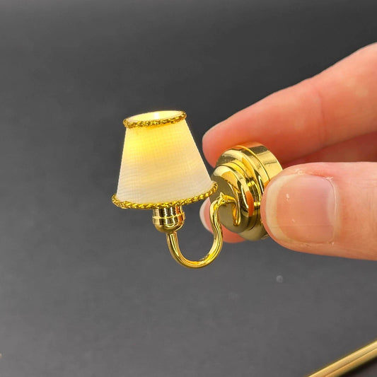 Miniature Touchless operation with Wand 1:12 brass Wall sconce classic gold lamp LED light Dollhouse No-touch No-Switch Stick Fairy Magic