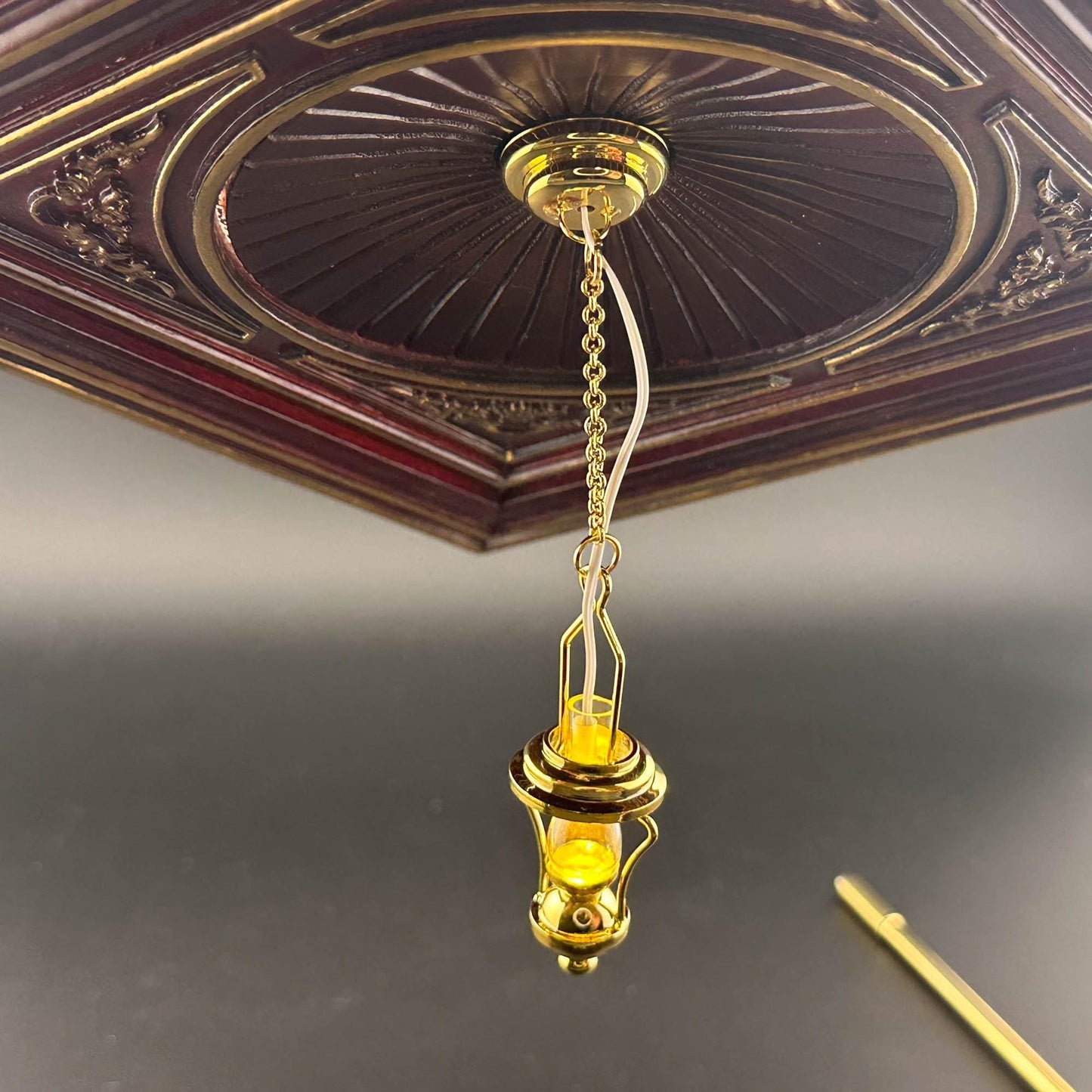Miniature brass ceiling lamp Touchless operation with wand oil clear hade LED light 1:12 scale for dollhouse No-touch No-Switch