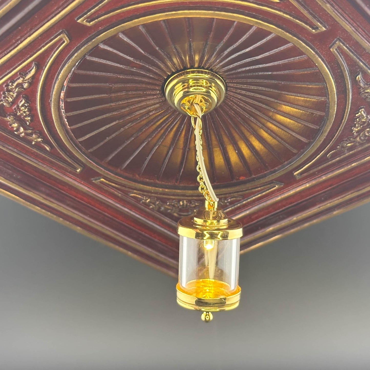 Miniature brass ceiling lamp Touchless operation with wand birdcage LED light 1:12 scale for dollhouse No-touch No-Switch