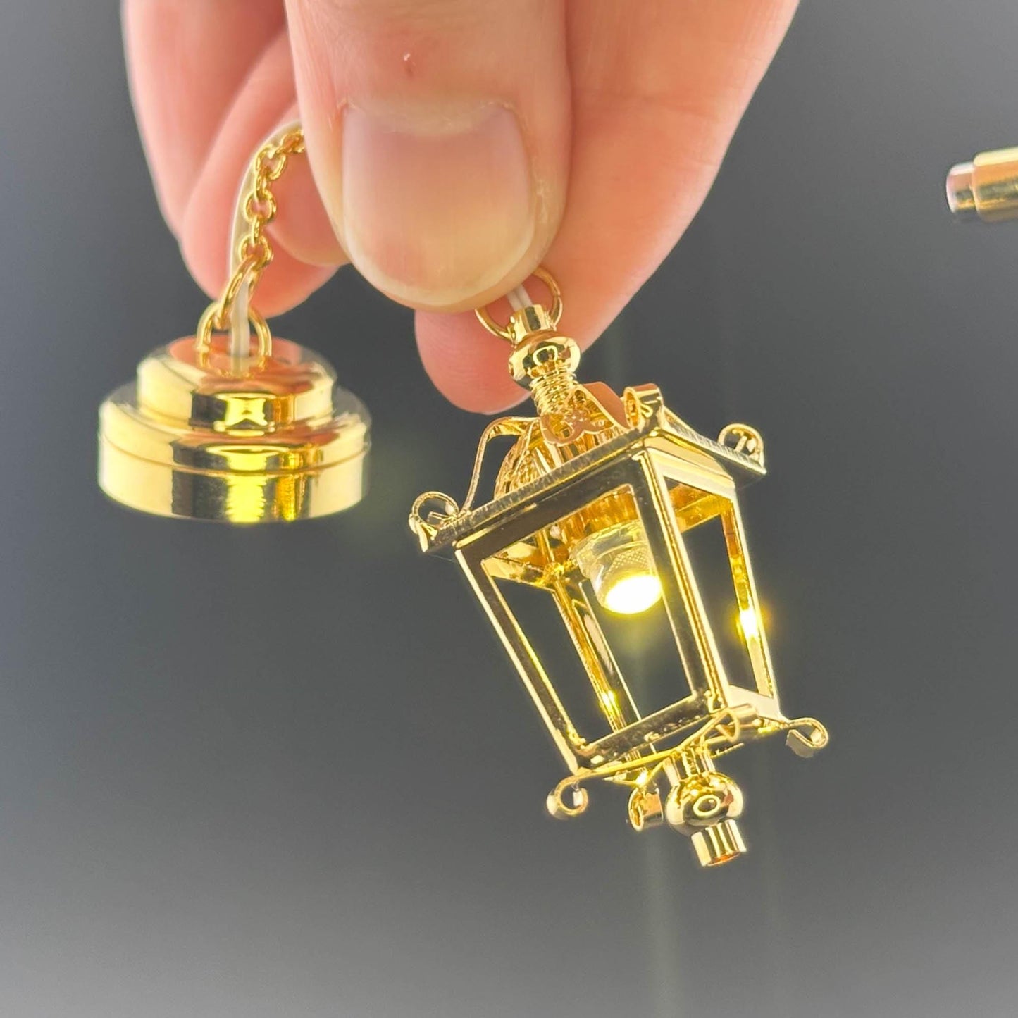 Miniature brass ceiling carriage lamp Touchless operation with wand metal LED light 1:12 scale for dollhouse No-touch No-Switch