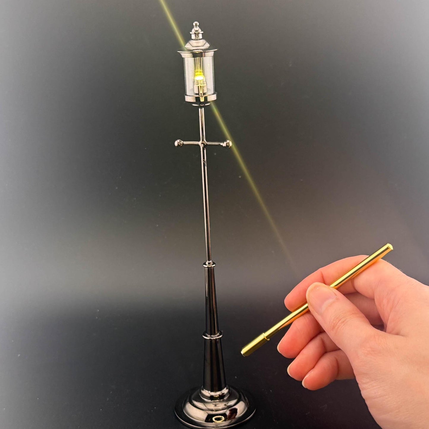 1:12 Scale Miniature birdcage Lamp – 8” H, Gunmetal Black, Touchless Sensor with Wand, garden street light dollhouse