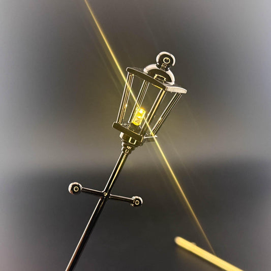 1:12 Scale Miniature Carriage Lamp – 8” H, Gunmetal Black, Touchless Sensor with Wand, Garden Street Light Dollhouse