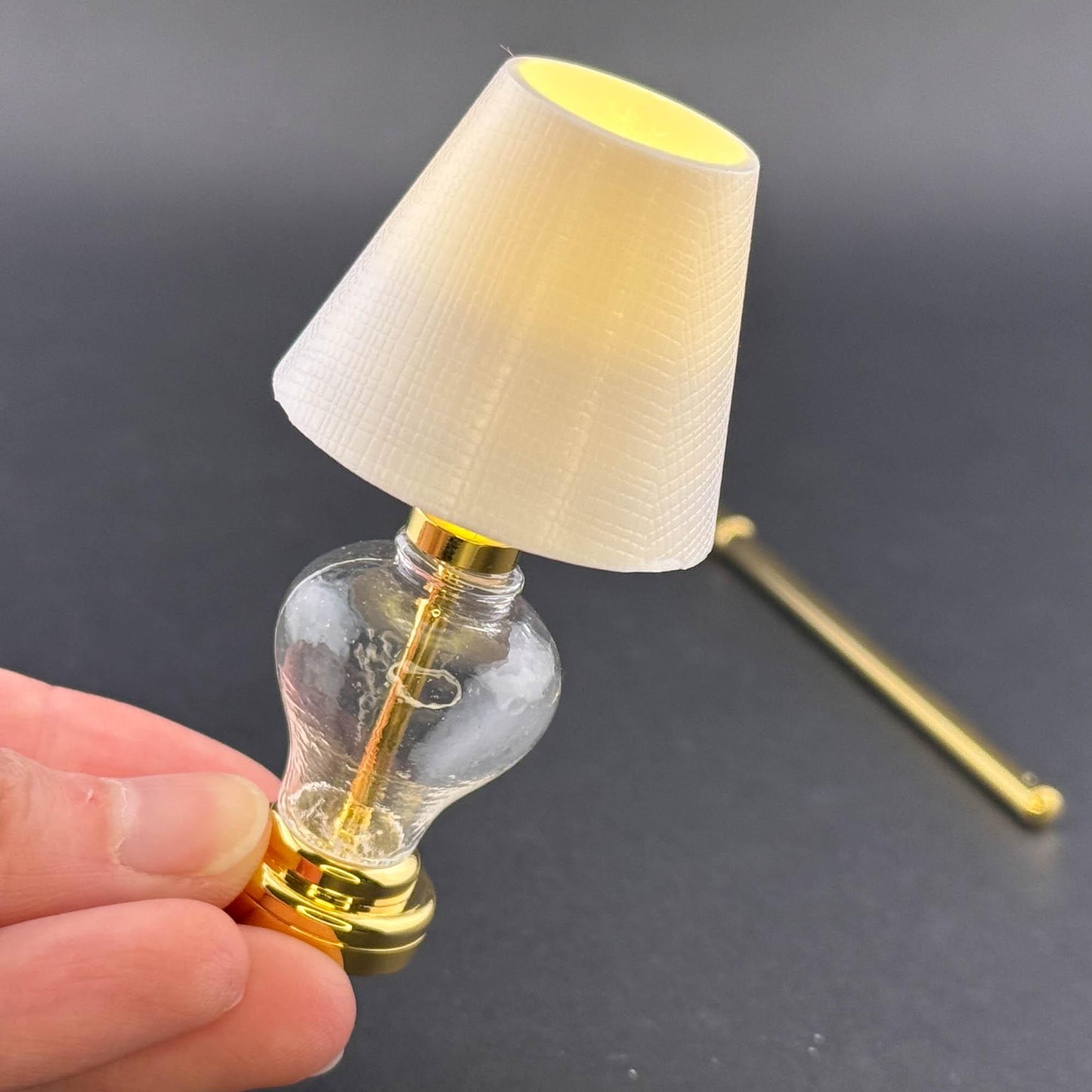 Miniature Touchless operation with Wand 1:12 table lamp LED for Dollhouse No-touch No-Switch Stick Clear glass table light