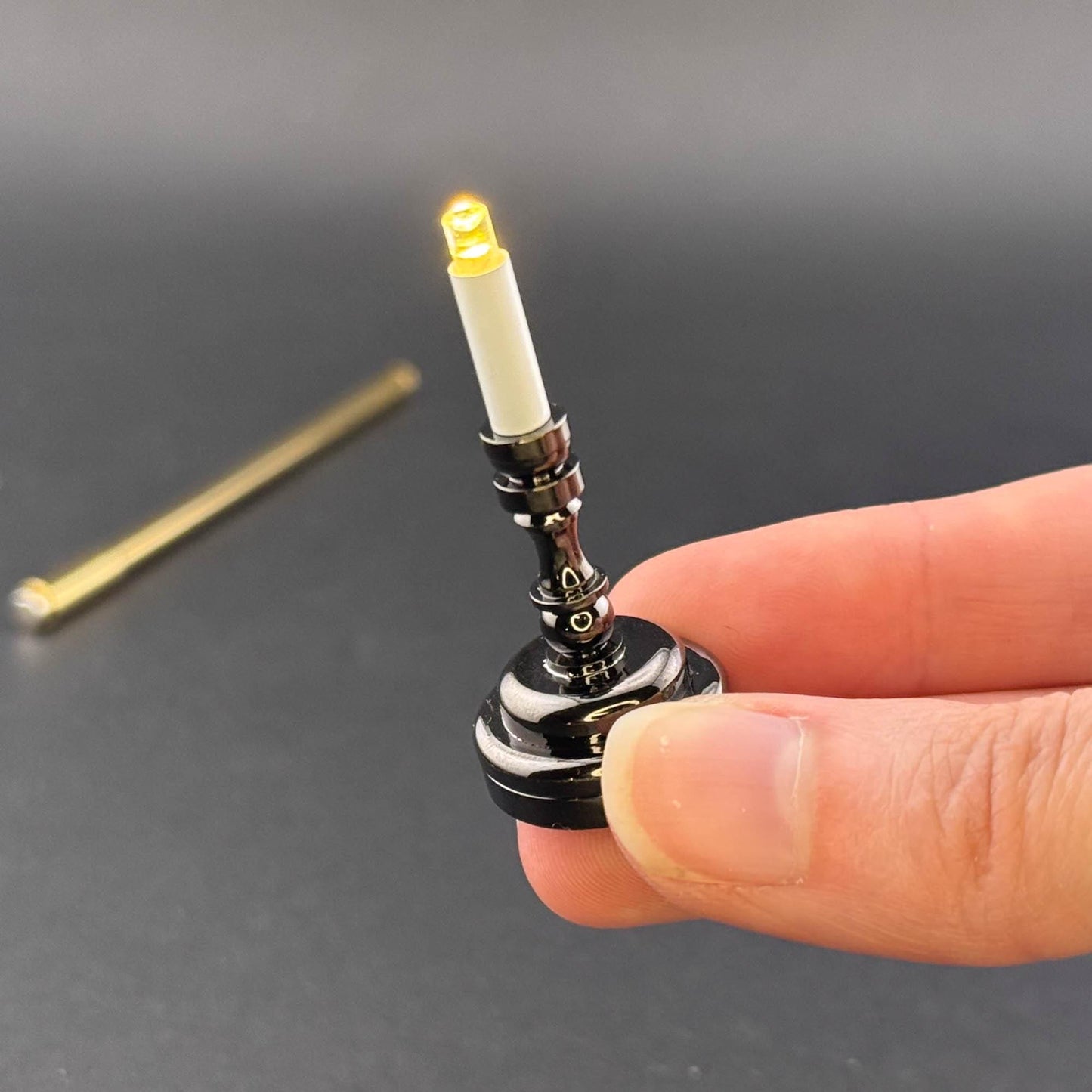 Miniature Touchless operation with Wand 1:12 table lamp LED for Dollhouse No-touch No-Switch Black candlestick