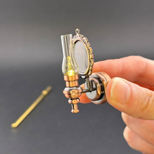 Miniature Touchless operation with Wand 1:12 Fancy Victorian wall sconce oil lamp LED Dollhouse No-touch No-Switch Copper