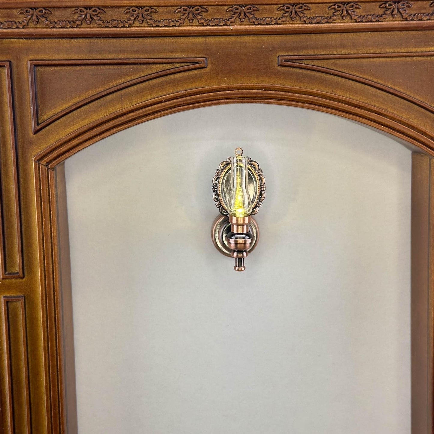 Miniature Touchless operation with Wand 1:12 Fancy Victorian wall sconce oil lamp LED Dollhouse No-touch No-Switch Copper