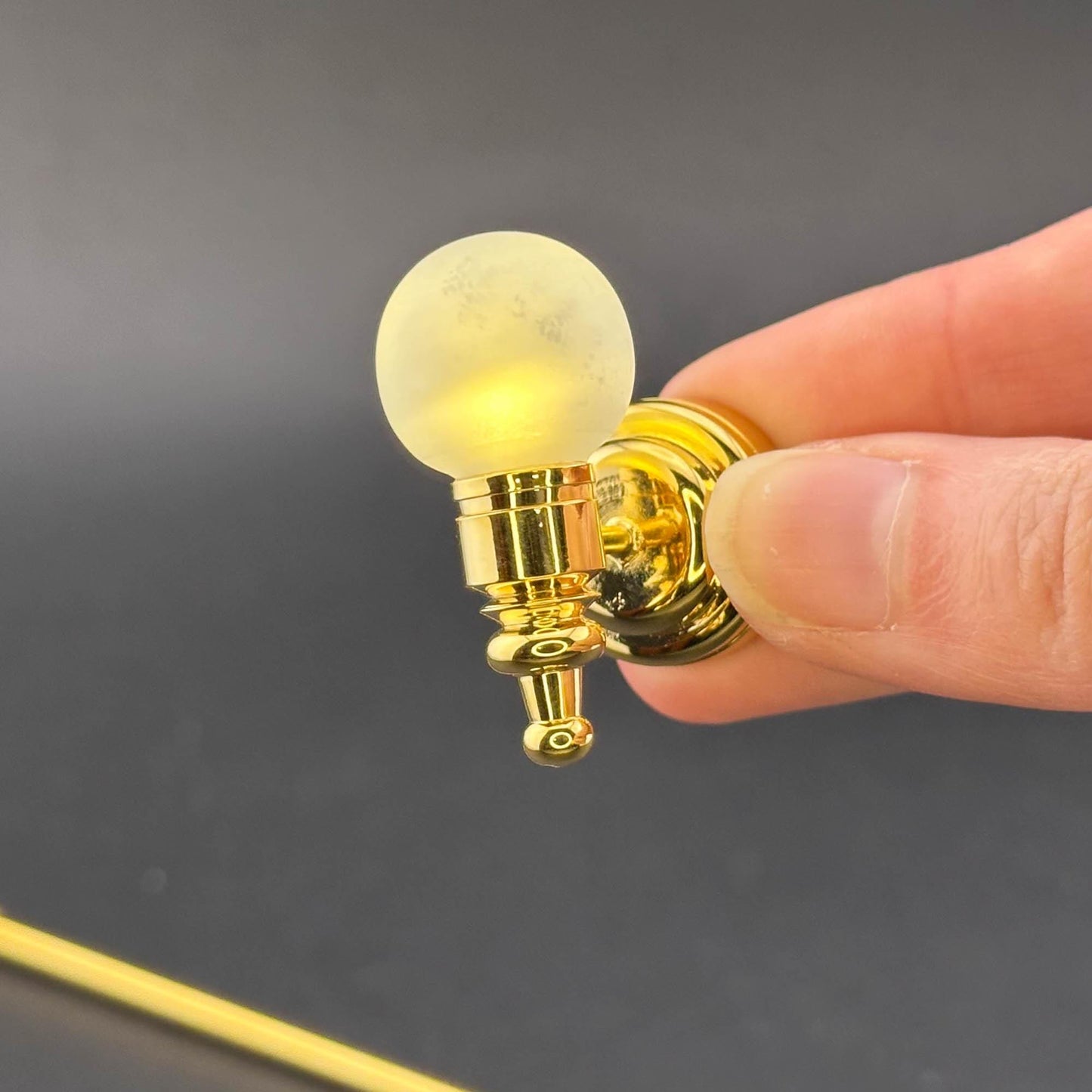 Miniature Touchless operation with Wand 1:12 frosted Globe Wall Sconce Brass LED Dollhouse No-touch No-Switch
