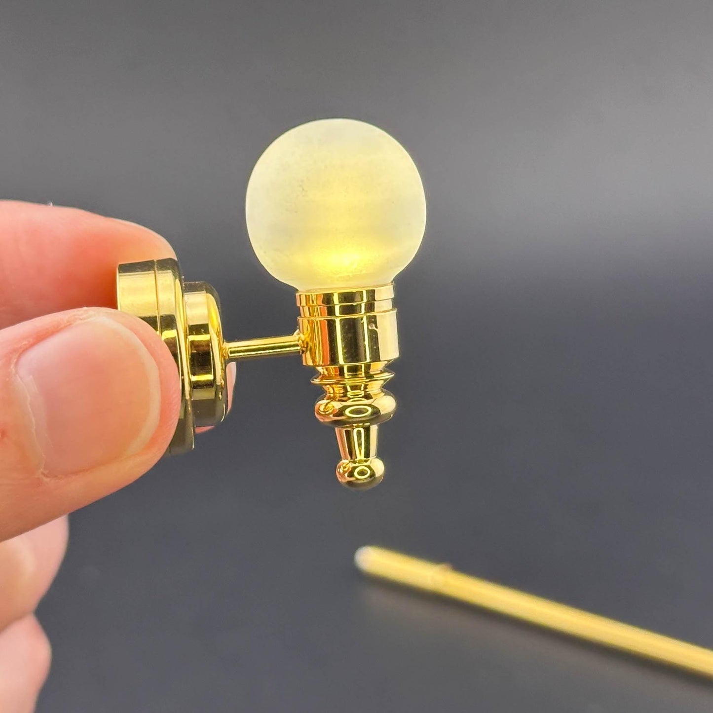 Miniature Touchless operation with Wand 1:12 frosted Globe Wall Sconce Brass LED Dollhouse No-touch No-Switch