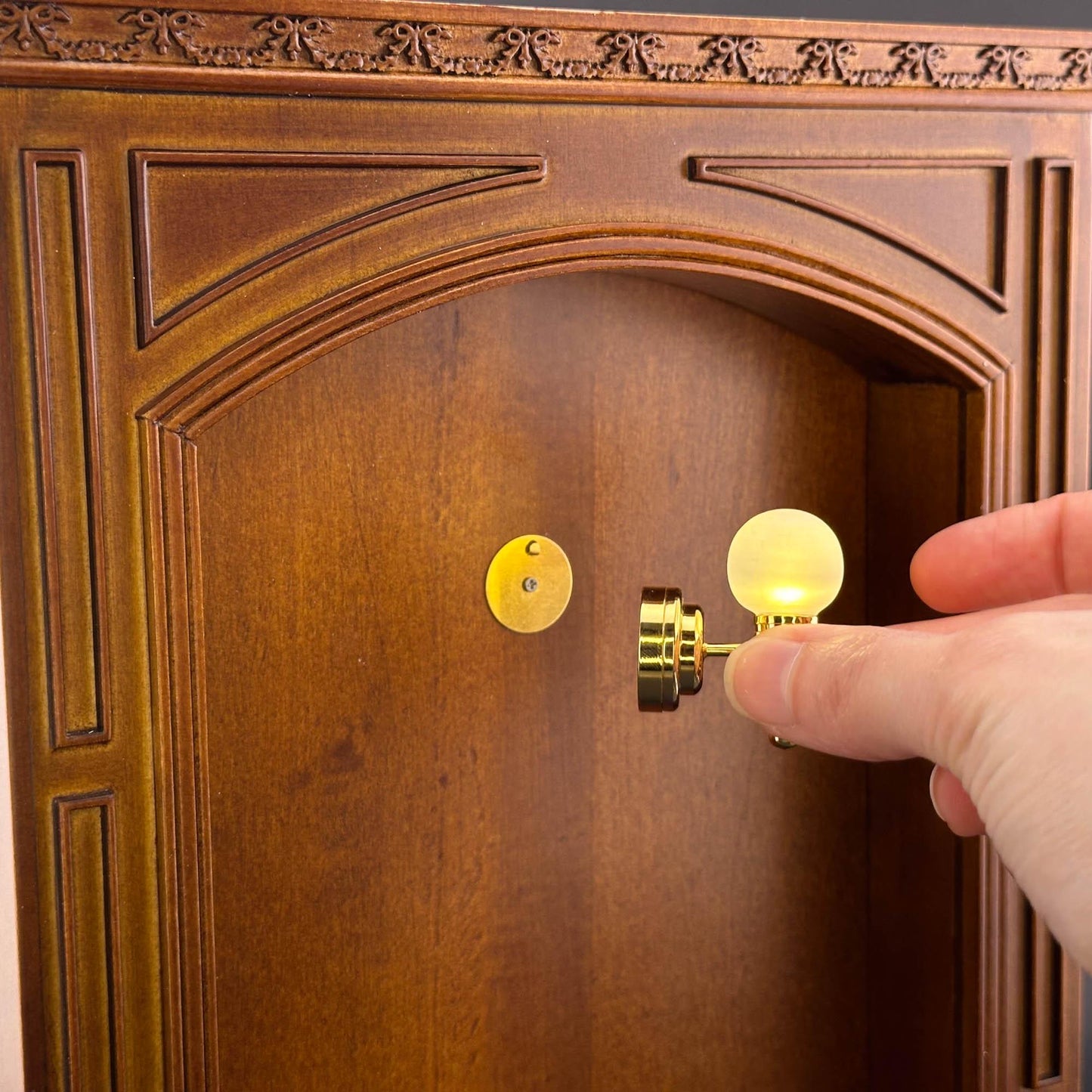 Miniature Touchless operation with Wand 1:12 frosted Globe Wall Sconce Brass LED Dollhouse No-touch No-Switch