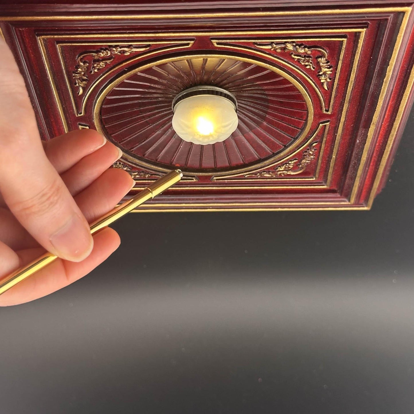 Miniature Black ceiling lamp Touchless operation with Wand frosted shade LED 1:12 scale for dollhouse No-touch No-Switch