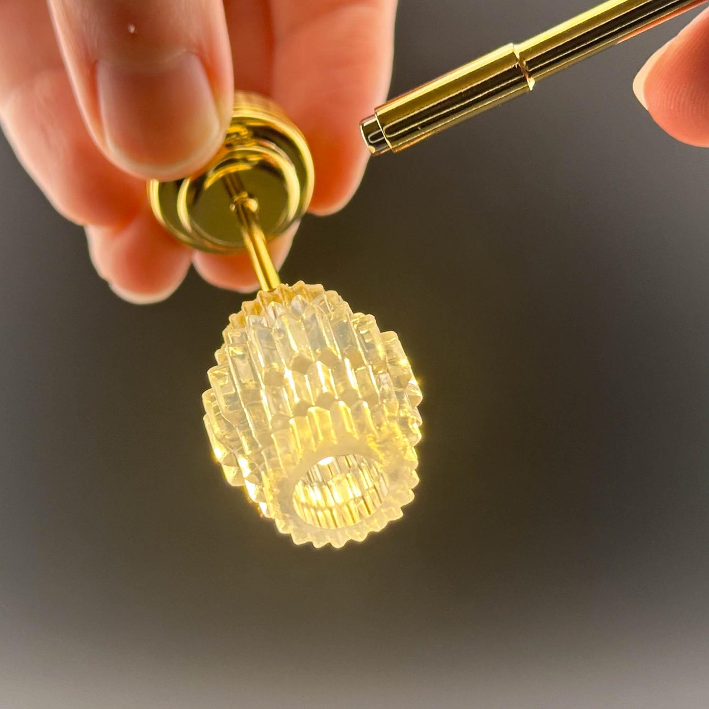 Miniature brass ceiling lamp Touchless operation with Wand clear long shade LED light 1:12 scale for dollhouse No-touch No-Switch tiered