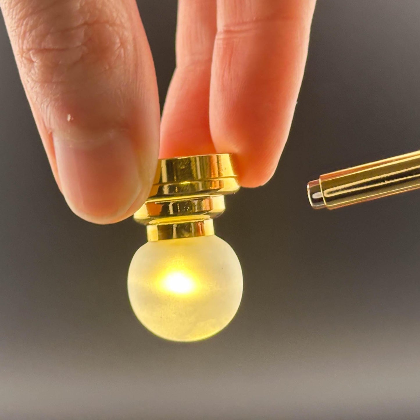 Miniature brass ceiling lamp Touchless operation with Wand frosted globe shade LED light 1:12 scale for dollhouse No-touch No-Switch