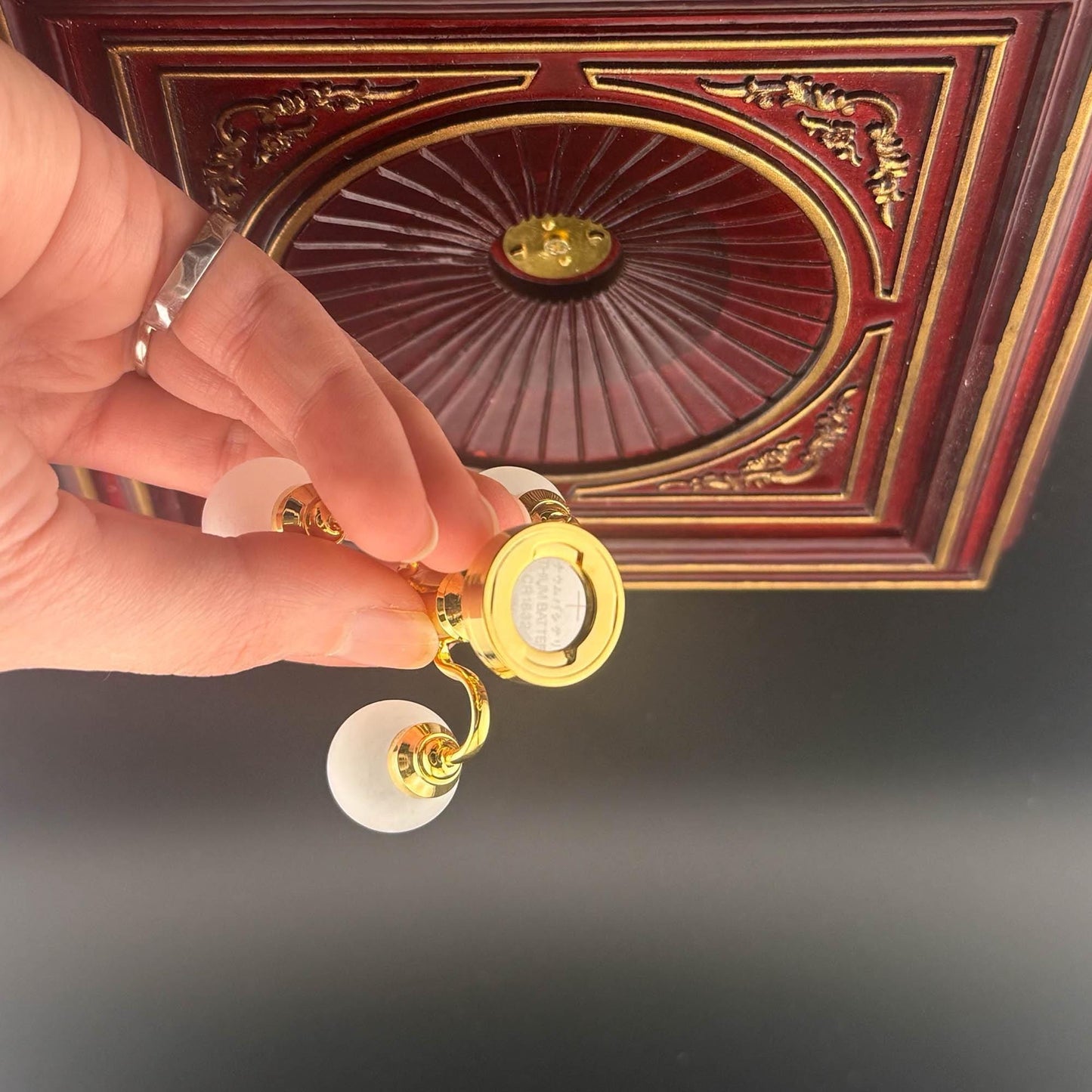 Miniature brass lamp Touchless operation with wand Frosted globe 3-arms chandelier LED light 1:12 scale for dollhouse No-touch No-Switch
