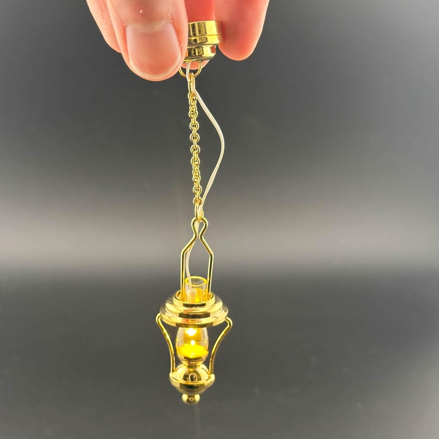 Miniature brass ceiling lamp Touchless operation with wand oil clear hade LED light 1:12 scale for dollhouse No-touch No-Switch