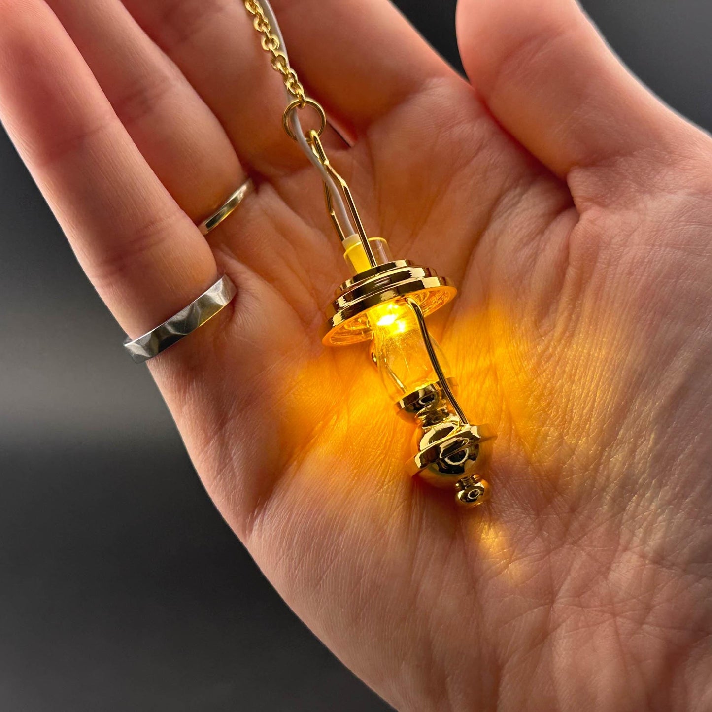 Miniature brass ceiling lamp Touchless operation with wand oil clear hade LED light 1:12 scale for dollhouse No-touch No-Switch